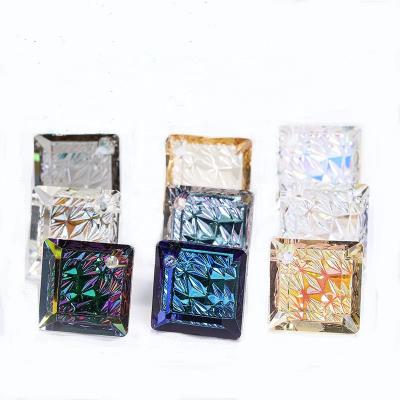 China Pointback New Arrival Relief Square Single Hole Glass Pendant Rhinestones For Clothing for sale