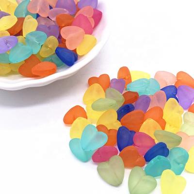 China Flatback Heart Shape Candy Color Beads 10 Colors 12mm DIY Frosted Acrylic Jewelry for sale