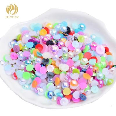 China 20 Colors ABS Semicircle Pearl Round Flatback 6mm 8mm Shape Flatback Candy AB Color For DIY Cell Phone Case Decoration for sale