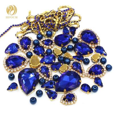 China Flatback DIY Product Royal Blue Mixed Color Pearl Cup Chain Crystal Rhinestones With Claws Setting for sale