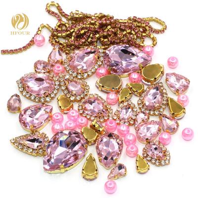 China Hot Sale Pink Flatback Crystal Rhinestones And Cup Chain Mixed Pearl For DIY for sale