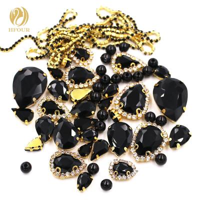 China Hot Sale Flatback Black Mixed Crystal Rhinestones Cup Chain And Beads For DIY for sale