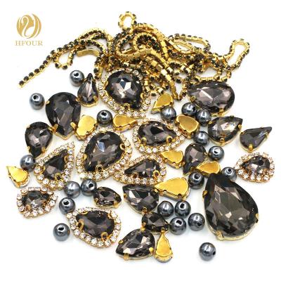 China Wholesale Flatback Crystal Rhinestones For Decoration Gray Color Mixed Pearl Cup Chain for sale