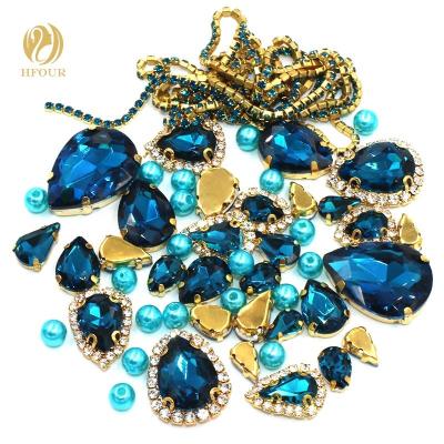 China Hot Selling Flatback Peacock Blue Mixed Crystal Rhinestones And Cup Chain Beads For DIY for sale