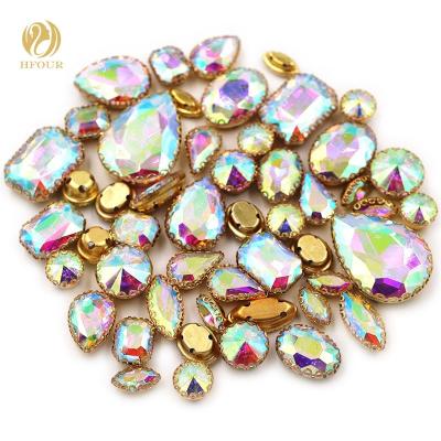 China Wholesale Flatback ab white color mixed form sewn glass rhinestones with lace claw for dress for sale