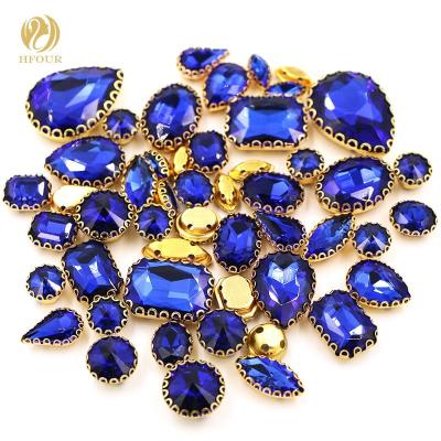 China Hot Selling Flatback Royal Blue Color Mixed Shape Glass Rhinestones Stitched With Lace Claw For Jewelry for sale