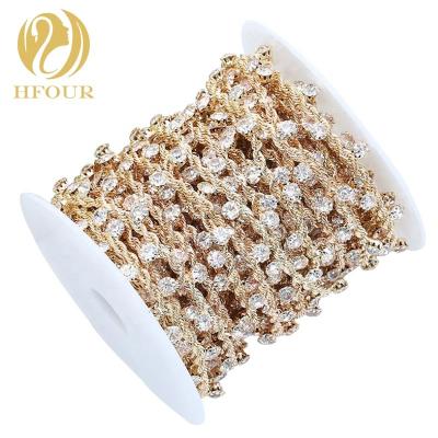 China Wholesale Crystal Rhinestone Fancy Chain Sew On Flatback For Bridal Sash Trim Applique Wedding Sash Garment Accessories for sale