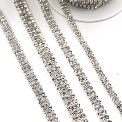 China Flatback White Parried Encrypted Claw Crystal Rhinestone Chain With Silver Glass For Decoration SS12 SS8 SS6 for sale