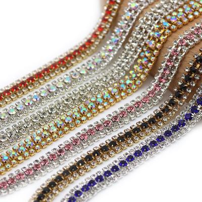 China New Flatback Fashion AB Color Three-row Cup Chain Rhinestone DIY Clothing Chain Jewelry Accessories for sale