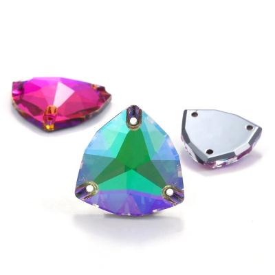 China High Quality K9 Flatback Double Fat Triangle Flat Back Hole Sewing Crafts Crystal Glass Rhinestone Diy Dress for sale