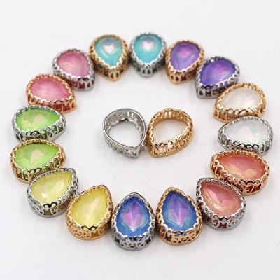 China Flatback Drop Shape Sew On Crystal Glass Rhinestone With Nest Claw For Jewelry Making for sale