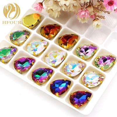 China High Quality Flatback ab glass K9 drop crystal shape sew on rhinestones for sale