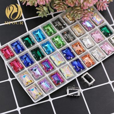 China Glass Rectangular Flatback K9 Angle Shape Seam Rhinestones With Silver Claw for sale