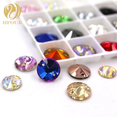 China High Quality Flatback Round Shape K9 Glass Flatback Sew-on Rhinestones With Two Holes for sale