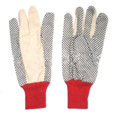 China Good Quality Anti-slip Thicken 70g 25cm Red PVC Dots Canvas Work Gloves With Knitted Cuff for sale