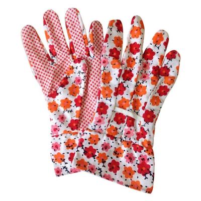 China Beautiful Begonia Floral Widemouthed 35-38g Non-Slip Gardening PVC Dot Garden Anti-Slip Gloves For Ladies for sale