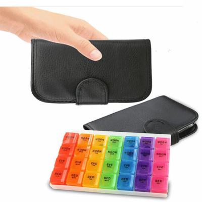 China PU+PP Perfect Custom Logo Plastic Wallet Pill Box 7 Days Pill Case Organizer Pill Box 28 Compartments for sale