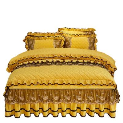 China Custom Made Winter European Style Quilted Bedspread Warm Bed Skirt Eco-friendly Crystal Velvet Lace Bed Skirt for sale