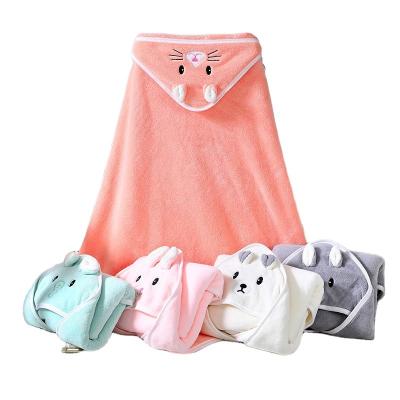 China Anti-Static Animal Embroider Quick Dry Bath Towel Baby Blanket Wrap Lightweight Cloak Cape Soft Wrap Hoodie Blanket For Kids for sale