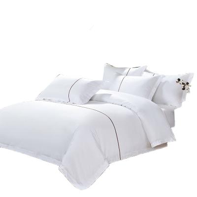 China Nondisposable Factory Customized Bedding Set 100 Cotton Hotel 4 Pcs White Home Hotel Bedding With Stripes for sale