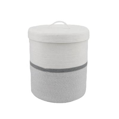 China New Sustainable Fashion Woven 2021 Gray Cotton Rope Laundry Hamper Basket With Lid for sale