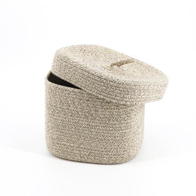 China Rope Storage Box Modern Folded Small Square Logo Cotton Fabric Viable Woven Handmade Basket With Lid for sale