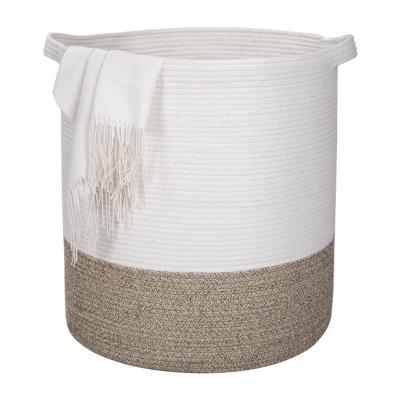 China Wholesale Sustainable Large Decorative Woven Cotton Laundry Hamper Basket For Universal Laundry Storage Basket for sale