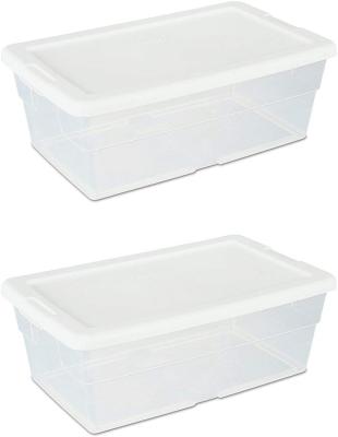 China Quart / 5.7 Liter Stocked Storage Box White Lid With Clear Bottom Plastic Basket (Pack Of 2) for sale