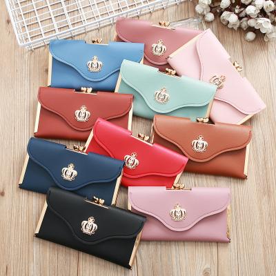 China New Korean version of RFID long fashion handbag crown set diamond mobile phone bag wallet large ladies dinner card bag for sale