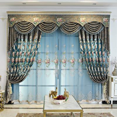 China Wholesale European Blackout Factory Style Hollow Chenille Embroidered Curtains, High Quality Blue Brown Bedroom Curtains for sale