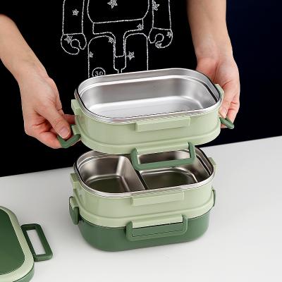 China 3 Tier Premium Quality 304 Stainless Steel Bento Box Tiffin Lunch Box Airtight Sustainable Carrier Locked With Contrast Color Rectangle for sale