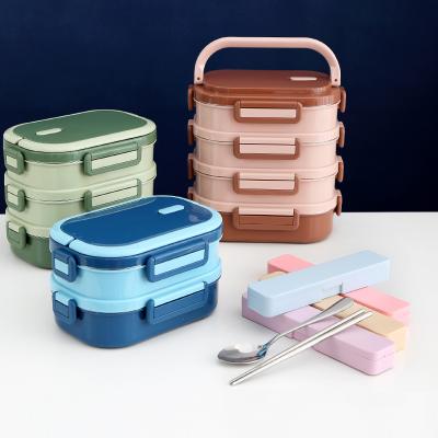 China Durable 2 Layers Premium Quality 304 Stainless Steel Bento Tiffin Lunch Box Airtight Four Side Locked With Contrast Color Rectangle for sale