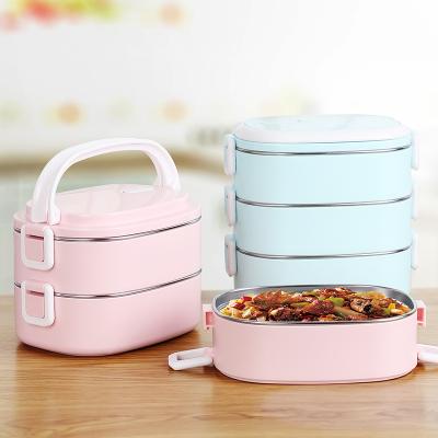 China Sustainable Food Storage Container Stainless Steel Tiffin Bento Tedemei Hot Lunch Box Plastic 4 Tier Food Carrier For School/Picnic/Office for sale