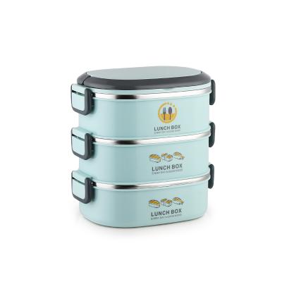 China Viable THREE LAYERS Bento Compartment Stainless Steel Food Leakproof Cute Lunch Box Storage Container With Cutlery for sale