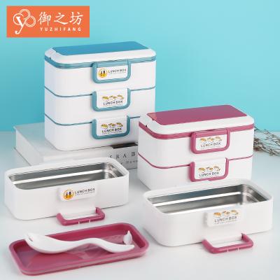 China High Quality Viable Leakproof 3 Layer Bento Lunch Box Stainless Steel Food Storage Container With Bag And Cutlery for sale