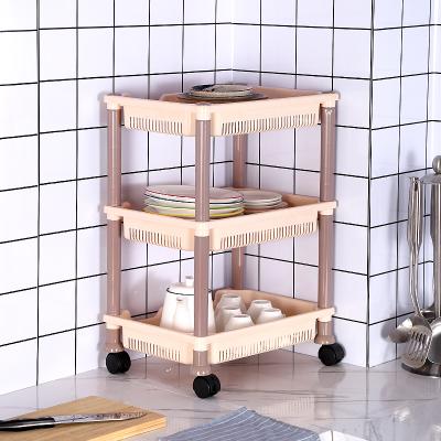 China Three Layers Plastic Food Organizer Box Trolley Trolley Bathroom Makeup Storage Holder Cutlery Kitchen Viable With Wheels for sale