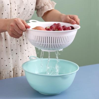 China High Quality Viable Home Kitchen Double Layer Wash Basket Drain Wash Sieve Plastic Vegetables Fruit Storage Basket for sale