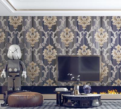 China European Style Grain Damask Vertical Elegant PVC Wallpaper Home Decoration for sale