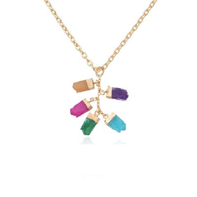 China Trendy Popular Colored Crystal Gemstone Women Fashion Jewelry Korea Pendant Necklace Chain for sale