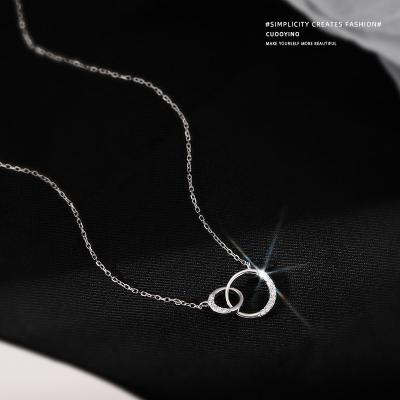 China FASHIONABLE Luxury Circle Clavicle Chain Zircon Women Girls Double Buckle 925 Sterling Silver Necklace for sale