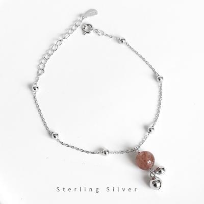 China FASHIONABLE s925 Sterling Silver Beads Bells Strawberry Crystal Simple Women Pink Crystal All-match Bracelet for sale