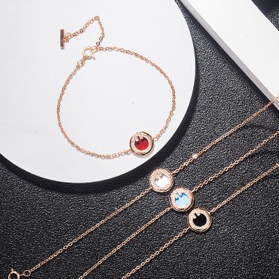 China FASHIONABLE Circle Carnelian Double T Bracelet s925 18K Sterling Silver Rose Gold Plated Round Bracelet for sale