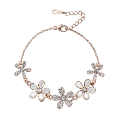 China FASHIONABLE stylish s925 sterling silver rose gold shiny daisy flower shell bracelet white for sale