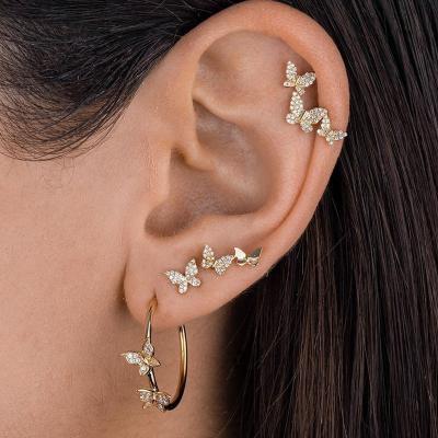 China FASHIONABLE Exquisite Copper Cubic Zirconia Sweet Women's Turquoise Star Butterfly Ear Clip Earring Set for sale