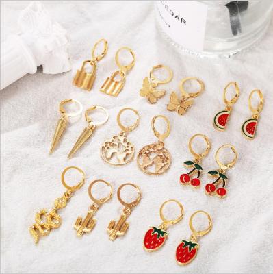 China FASHIONABLE Butterfly Snake Fruit Temperament Retro Fashion Animal Earrings Lock 9 Piece Earring Set for sale