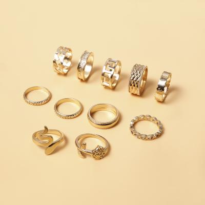 China European and American hot geometric rhombus women ring FASHIONABLE punk snake rose hollow ring set for sale