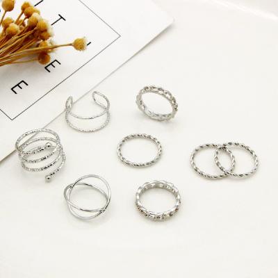 China FASHIONABLE simple multi-layer cross twist retro knuckle open ring 8 piece costume combined ring set for sale