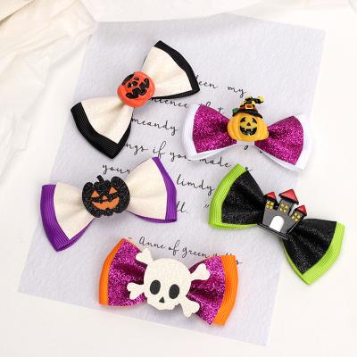 China Fashion Halloween Hair Bow Pumpkin Spider Ghost Hair Barrette Trick Hairpins For Girls Kids Halloween Party for sale