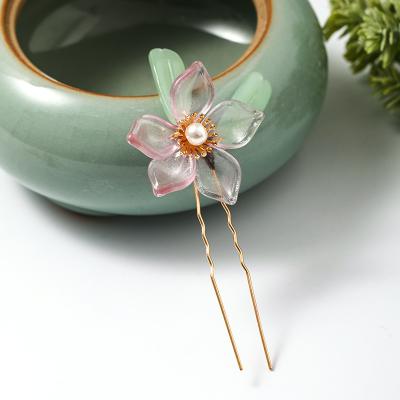 China Retro HANFU Chinese Vintage Clothing Accessories Hippie Hair Comb Flower Hair Bun Fork for sale