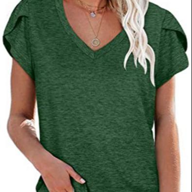 China Anti-pilling soft simple v-neck T-shirt women for wholesale with custom printing with 100% combed cotton for sale